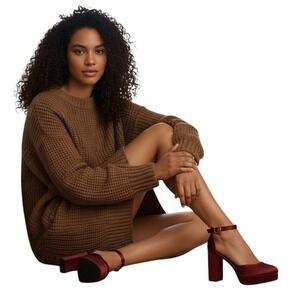 NWT Lane Bryant Dream Cloud Maroon Satin Platform Block Heel Ankle Strap 10 Wide